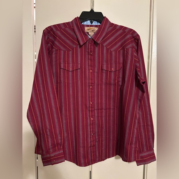 Vintage Wrangler Western Shirt Womens Large Maroon Snap Closure Cowgirl - Picture 1 of 8
